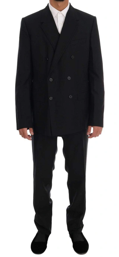 DOLCE & GABBANA BLACK WOOL DOUBLE BREASTED SLIM FIT SUIT