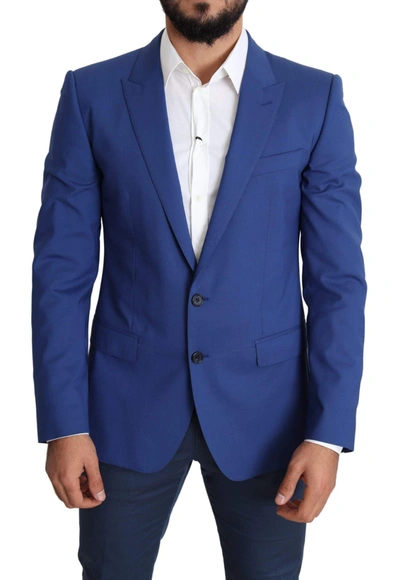 Dolce & Gabbana Blue Wool Single Breasted Coat Martini Blazer