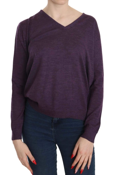 BYBLOS WOMEN PURPLE V-NECK LONG SLEEVE PULLOVER TOP