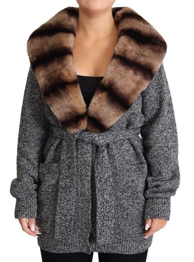 Dolce & Gabbana Grey Cardigan Fur Coat Cashmere Jacket