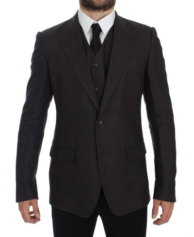 Dolce & Gabbana Gray Slim Fit Linen Blazer Jacket