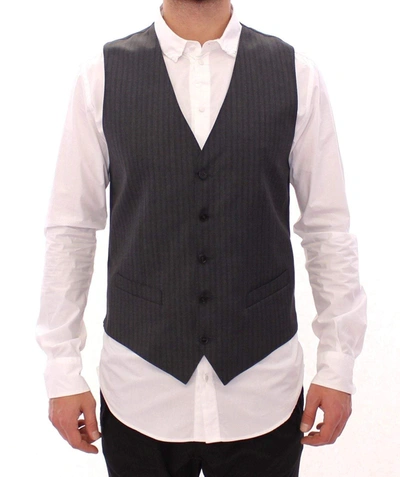 Dolce & Gabbana Gray Striped Wool Single Breasted Vest