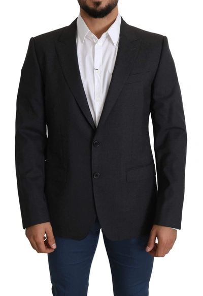 DOLCE & GABBANA GRAY WOOL SINGLE BREASTED COAT BLAZER