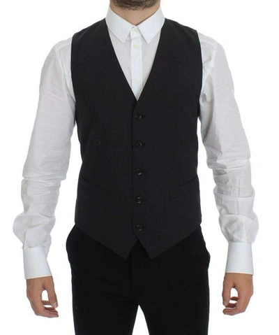 DOLCE & GABBANA GRAY WOOL STRETCH DRESS BLAZER VEST