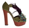 Dolce & Gabbana Orange Leather Crystal Platform Sandal Shoes In Green
