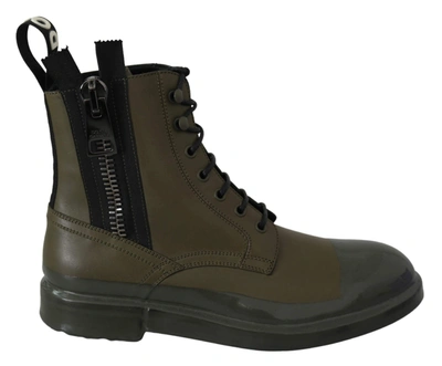 Dolce & Gabbana Green Leather Boots Zipper Mens Shoes