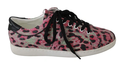 Dolce & Gabbana Pink Leopard Print Training Leather Flat Trainers In Multicolor