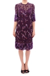 Dolce & Gabbana Purple Floral Lace Crystal Embedded Dress In Purple