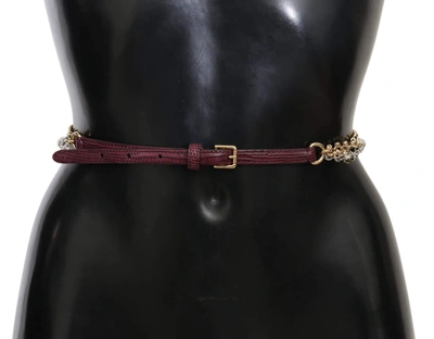 Dolce & Gabbana Purple Leather Gold Chain Crystal Waist Belt