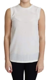 Dolce & Gabbana White Blouse Silk Lace Trimmed Sleeveless Top In White