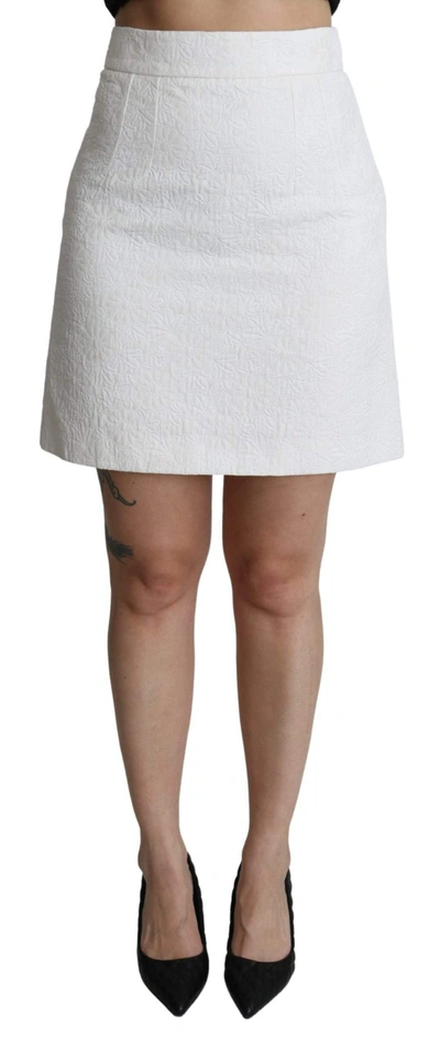 Dolce & Gabbana White Floral High Waist Mini Brocade Skirt