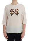 Dolce & Gabbana White Sequined Key Silk Blouse T-shirt Top In White