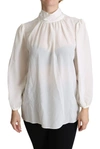 Dolce & Gabbana White Silk Pussy Bow Long Sleeved Top Blouse In White