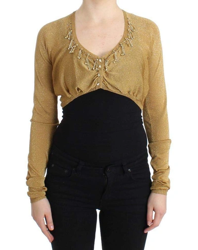 Cavalli Women Gold Embellished Gold Shrug In Yellow