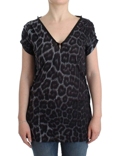 Cavalli Women Dark  Leopard V-neck Blouse Top In Grey