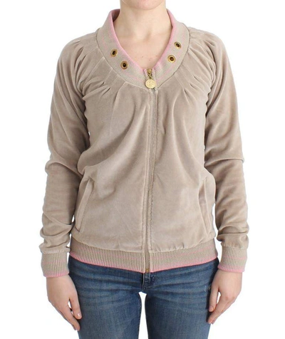 Cavalli Women  Velvet Zipup Jumper In Beige