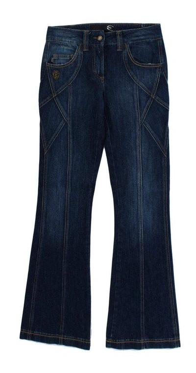 Cavalli Women Dark  Cotton Stretch Low Waist Jeans In Blue