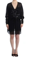 Cavalli Women Long Sleeve Silk Dress In Black