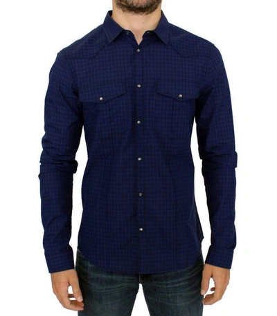 Costume National C'n'c   Checkered Cotton Shirt In Blue
