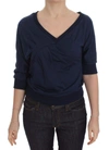 Exte Blue Cotton Top Pullover Deep V-neck Women Sweater In Blue