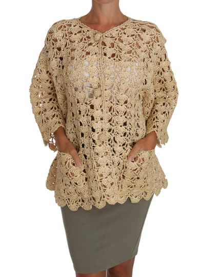 Dolce & Gabbana Beige Cardigan Crochet Knitted Raffia Sweater