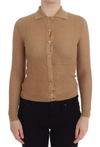 DOLCE & GABBANA BEIGE KNITTED COTTON POLO CARDIGAN SWEATER