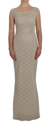 DOLCE & GABBANA BEIGE RICAMO CUTOUT COTTON SHEATH DRESS