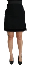 DOLCE & GABBANA BLACK A-LINE HIGH WAIST MINI VISCOSE  SKIRT