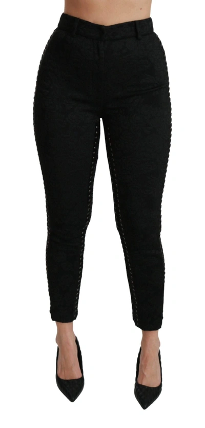 Dolce & Gabbana Black Brocade Skinny High Waist Pants