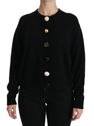 Dolce & Gabbana Black Button Embellished Cardigan Sweater