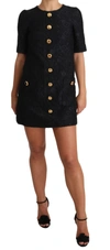 DOLCE & GABBANA BLACK BUTTON EMBELLISHED JACQUARD MINI DRESS