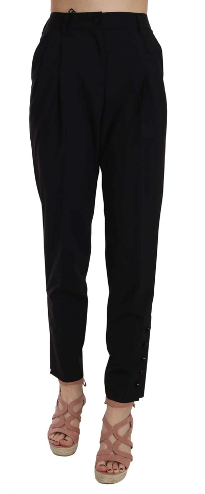 Dolce & Gabbana Black Button Pleated Tapered Trouser Trousers
