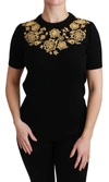 DOLCE & GABBANA BLACK CASHMERE GOLD FLORAL SWEATER TOP