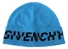 GIVENCHY BLUE WOOL HAT LOGO WINTER WARM BEANIE UNISEX HAT