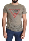 Guess Brown Cotton Stretch Logo Print Men Casual Perforated T-shirt In Brown