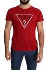 GUESS RED COTTON LOGO PRINT MEN CASUAL TOP PERFORATED T-SHIRT