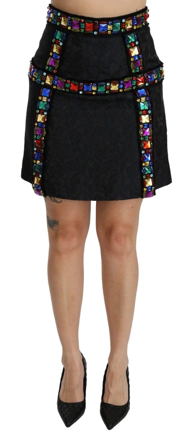 Dolce & Gabbana Black Crystal Embellished High Waist Skirt