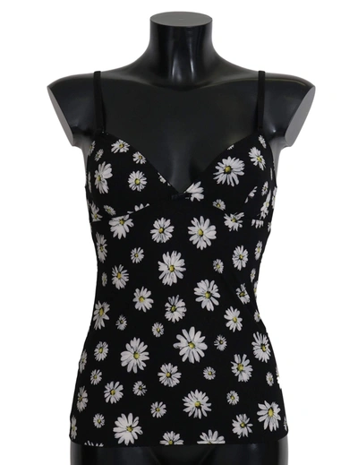 Dolce & Gabbana Black Daisy Print Dress Underwear Chemisole