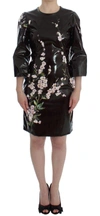 DOLCE & GABBANA BLACK FLORAL 3/4 SLEEVE SHEATH DRESS