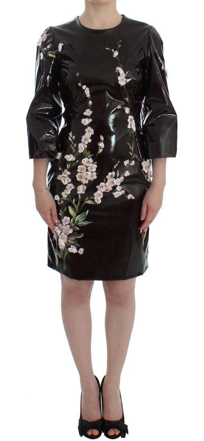 Dolce & Gabbana Black Patent Floral Handpainted Dress