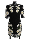 DOLCE & GABBANA BLACK FLORAL LACE CHAMOMILE SICILY DRESS