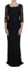 DOLCE & GABBANA BLACK FLORAL LACE LONG BALL MAXI DRESS