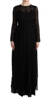 DOLCE & GABBANA BLACK FLORAL LACE SHEATH SILK DRESS