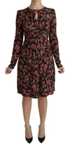 Dolce & Gabbana Black Floral Longsleeve Knee Length Dress In Black