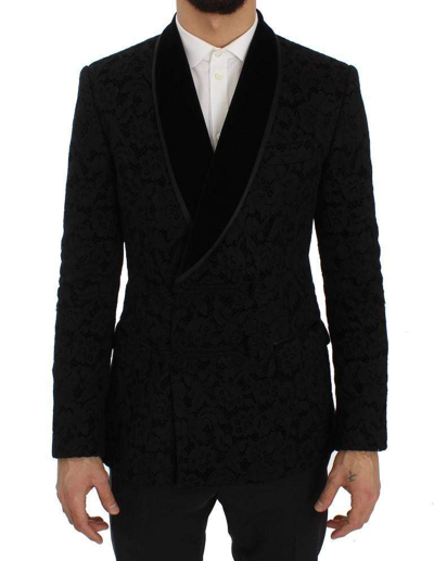 Dolce & Gabbana Black Floral Ricamo Slim Blazer Jacket