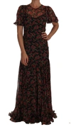 DOLCE & GABBANA BLACK FLORAL ROSES A-LINE SHIFT GOWN