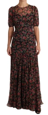 DOLCE & GABBANA BLACK FLORAL ROSES A-LINE SHIFT GOWN DRESS