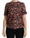 DOLCE & GABBANA BLACK FLORAL ROSES SHORT SLEEVE TOP BLOUSE