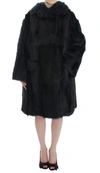 DOLCE & GABBANA BLACK GOAT FUR SHEARLING LONG JACKET COAT