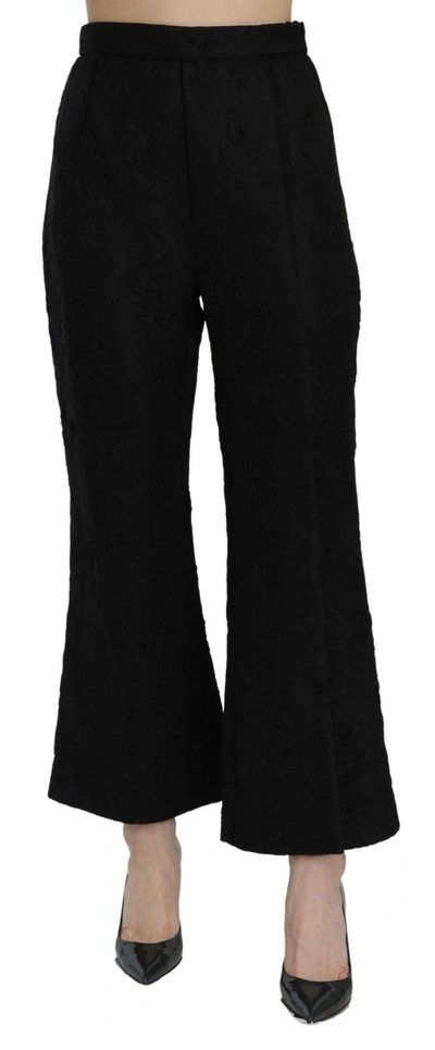 Dolce & Gabbana Black High Waist Flared Cropped Brocade Trousers